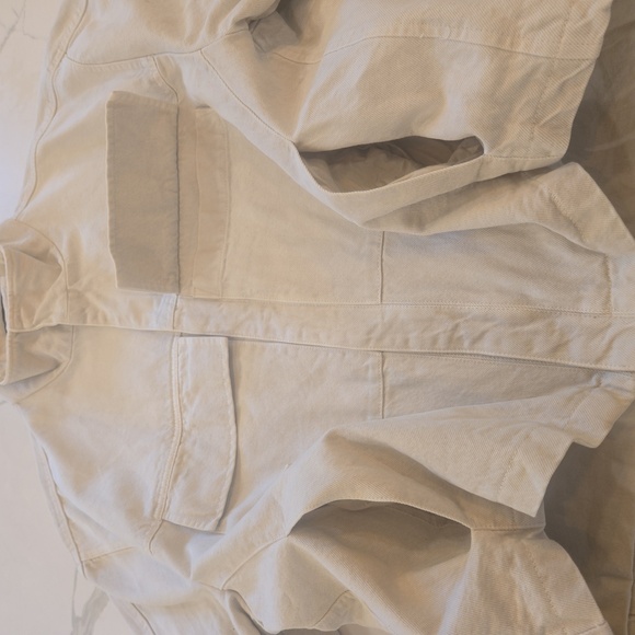 Zara 100% Cotton Cropped Barn Chore Jacket Oversized Cream Tan Womens Size Large - Picture 10 of 11